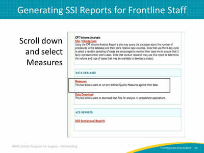 Generating SSI Reports for Frontline Staff
