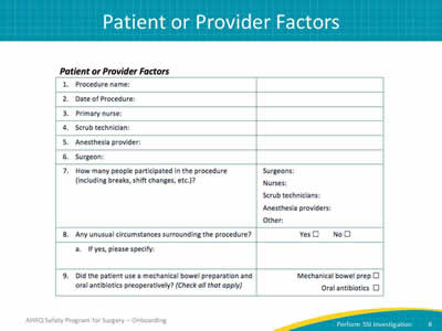 Patient or Provider Factors