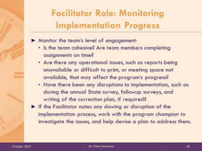 Facilitator Role: Monitoring Implementation Progress