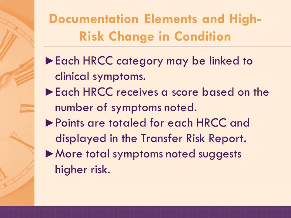 Documentation Elements and High-Risk Change in Condition