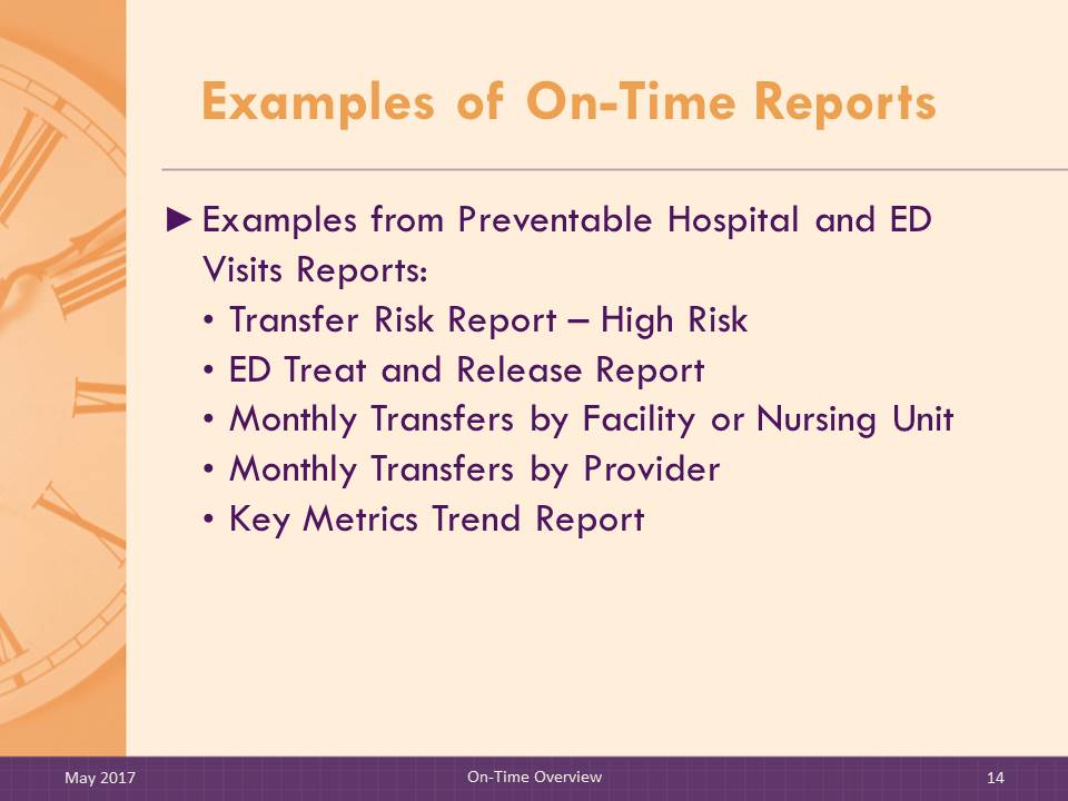 List of Preventable Hospital and Emergency Department Visits reports