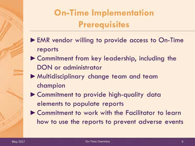 On-Time Implementation Prerequisites