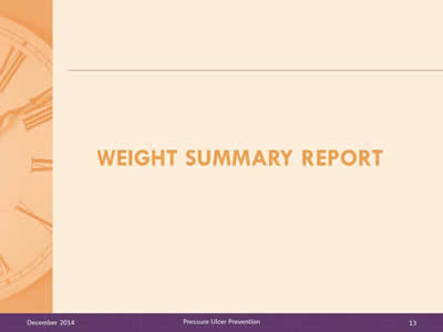 Slide 13: Weight summary report.
