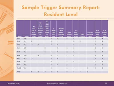 Slide 22: Sample Trigger Summary Report: Resident Level