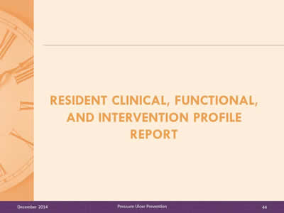 Slide 44: Resident clinical, functional, and intervention profile report.