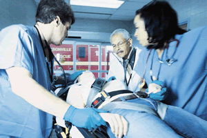 Image of a patient being transported.
