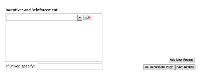 Screenshot shows the final data entry page. Data can be entered for about Post Training Incentives and Reinforcement.