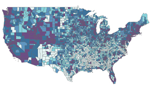 Screenshot of the interactive map visualization on Poverty and Access to Internet, by County